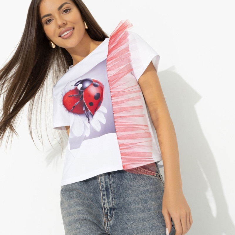 Футболка женская с объемным декором Завоюй меня | Charutti