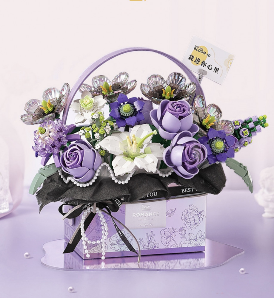 Конструктор с подсветкой «Букет в коробке сиреневый» | LOZ