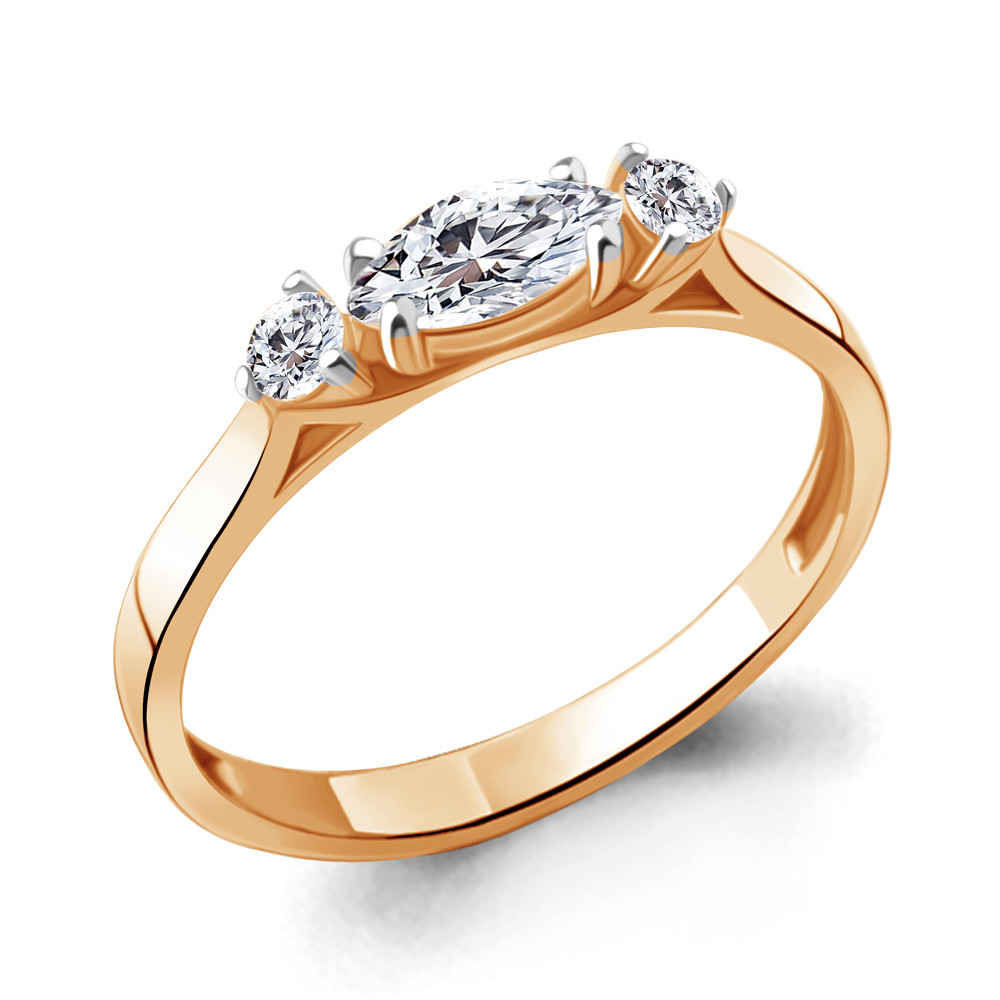 Кольцо из золочёного серебра с фианитами | Aquamarine