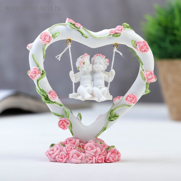 Фигурка сувенирная «Два ангелочка на качелях в сердце»