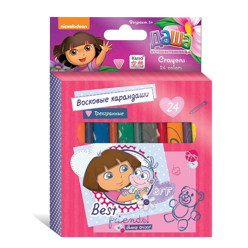 Восковые карандаши трехгранные, 24 цвета | Даша - путешественница | KUSO