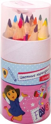 Карандаши цветные трехгранные мини с точилкой, 12 цветов | Даша - путешественница | KUSO