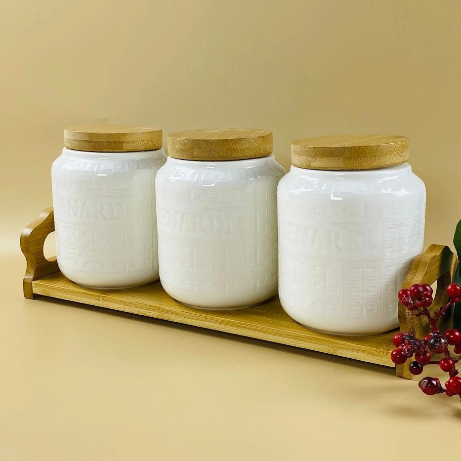 Набор банок для сыпучих продуктов с крышками на подставке «Bamboo» | Bamboo | Lenardi