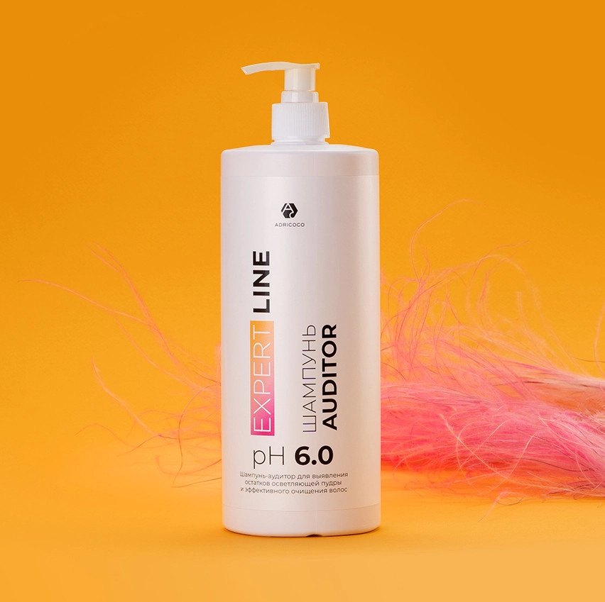 Шампунь-аудитор для выявления остатков осветляющей пудры и эффективного очищения волос рН 6.0 | Expert Line | Adricoco