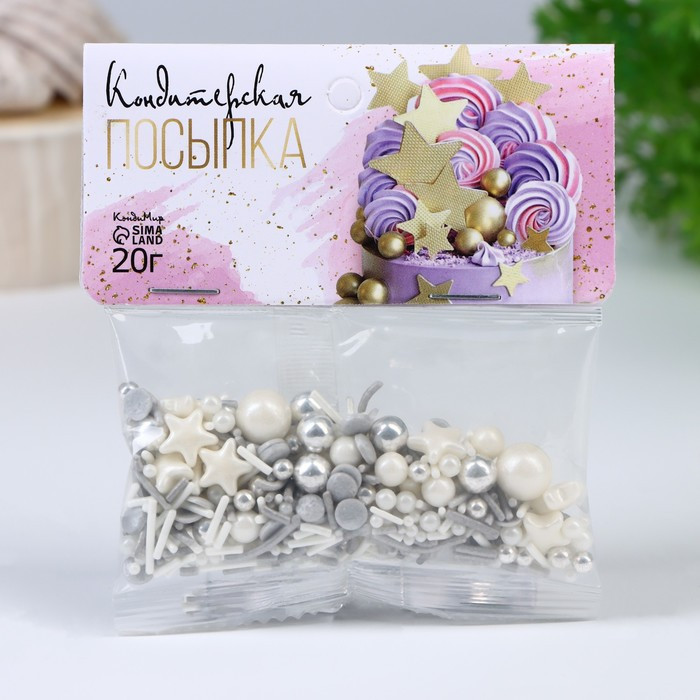 Посыпка кондитерская «Сверкающий иней», белый, серебро | КондиМир