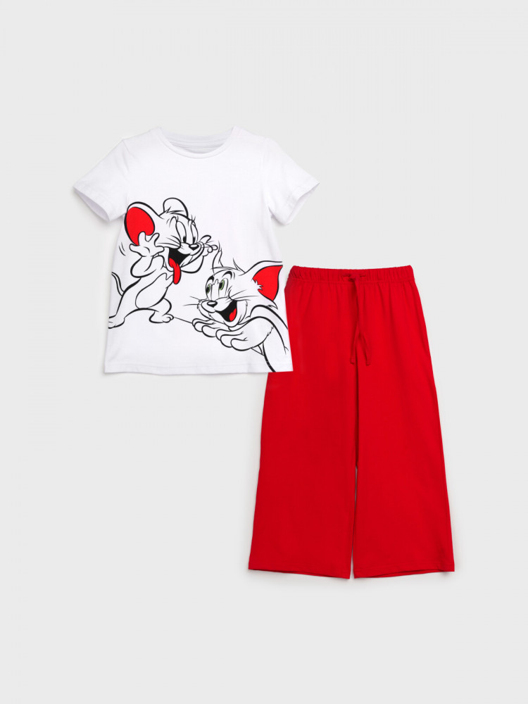 Комплект для девочек: футболка, бриджи | Home_Black&White Tom&Jarry | PlayToday