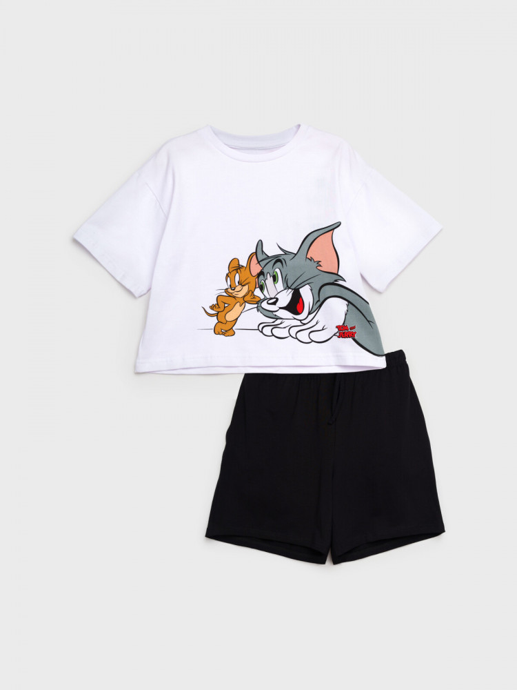 Комплект для девочек: футболка, шорты | Home_Black&White Tom&Jarry | PlayToday
