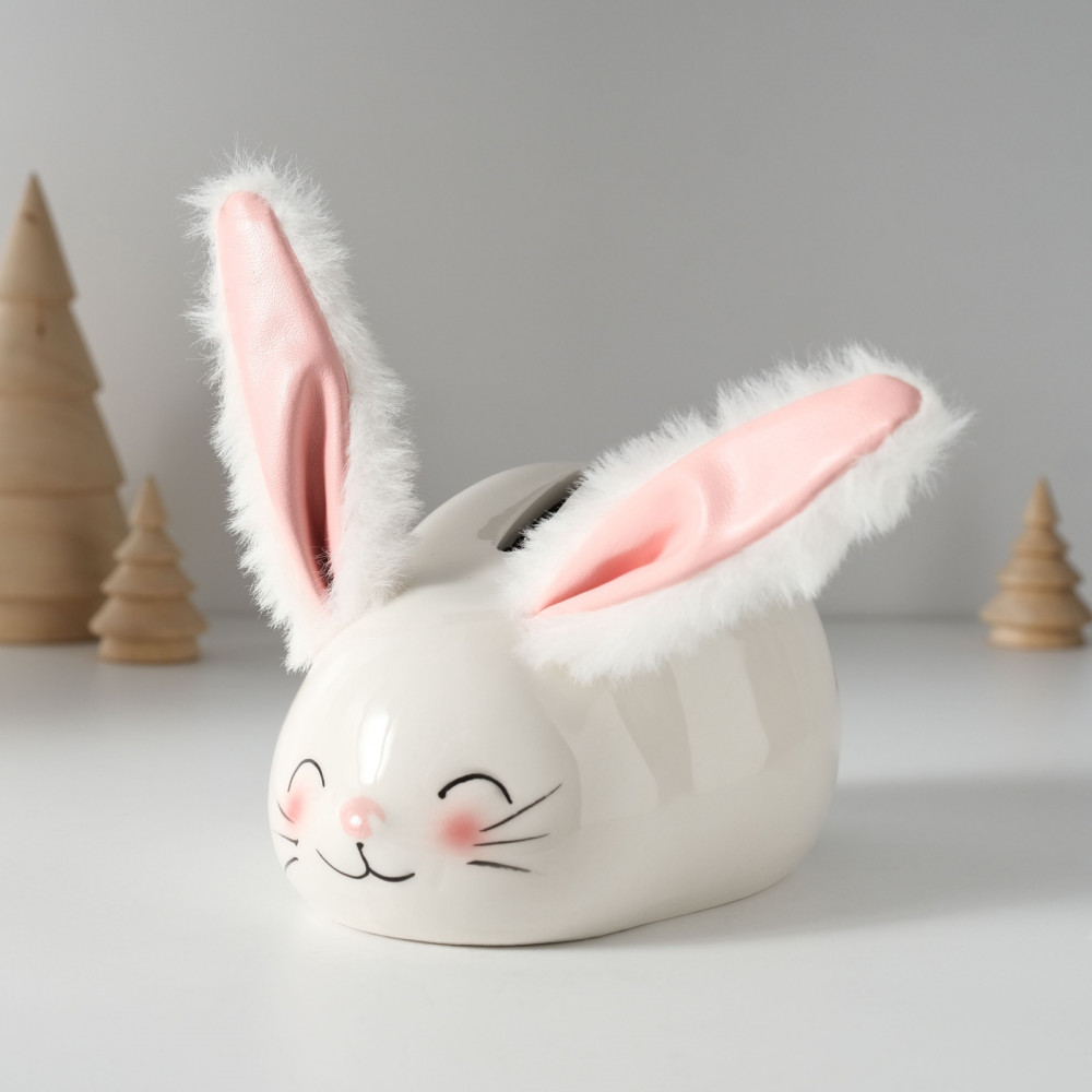 Копилка для денег «Румяный кролик с мягкими ушками»