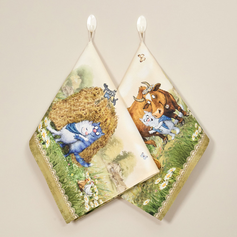 Набор полотенец кухонных «Про любовь» | Синие коты | Santalino