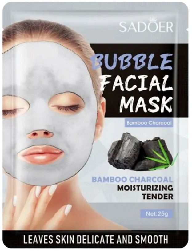 Маска для лица с экстрактом бамбукового угля пузырьковая очищающая | SADOER