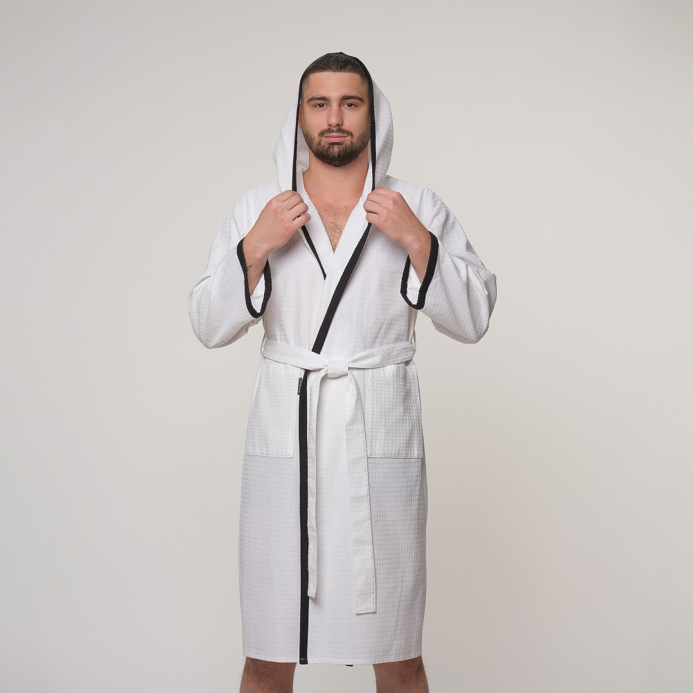 Халат с капюшоном вафельный мужской | Gefen home textile