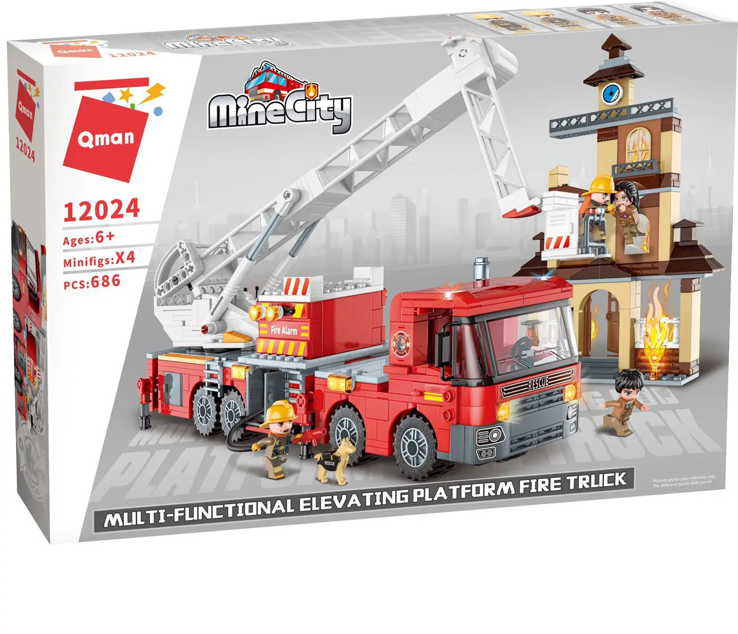 Конструктор «Пожарная машина. Тушение пожара в отеле» | Mine City | QMAN