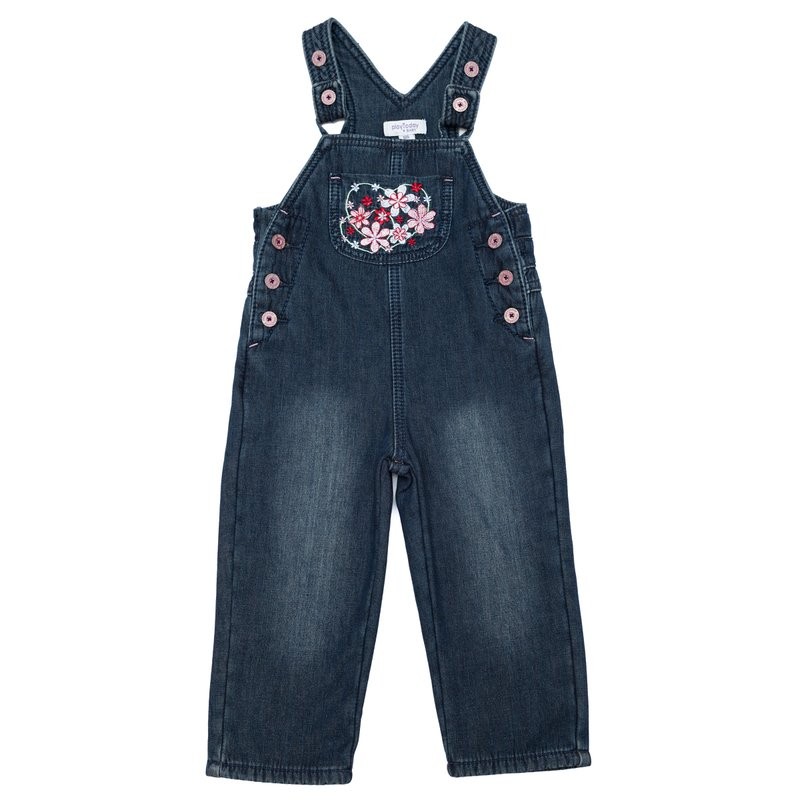 Полукомбинезон текстильный джинсовый для девочек | Цветочный калейдоскоп | PlayToday