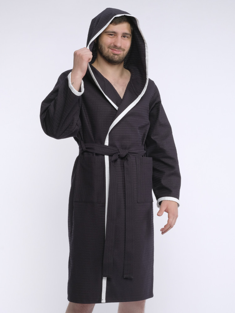 Халат с капюшоном вафельный мужской | Gefen home textile