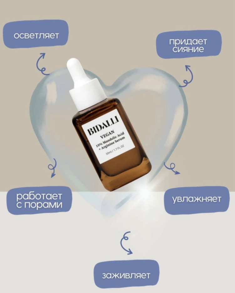 Сыворотка с миндальной кислотой 10% и аргинином Mandelic Acid 10% | Bidalli