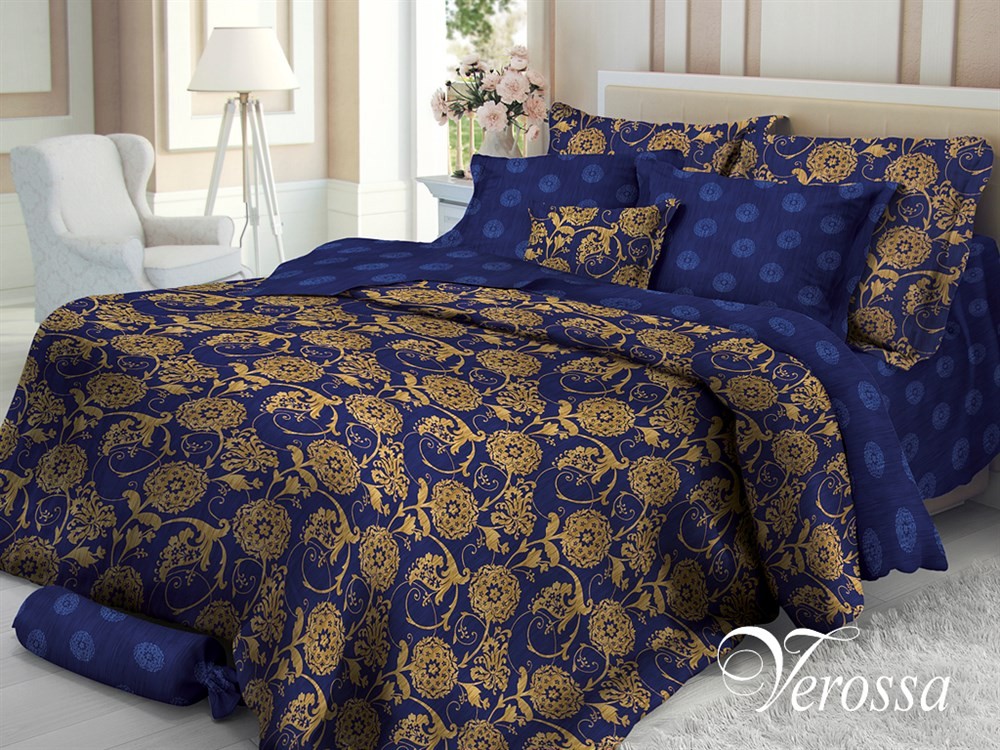 Комплект постельного белья «Elegant blue» (евро, сатин-люкс, 2 наволочки 70х70 и 2 наволочки 50х70 с ушками, пододеяльник на пуговицах) | Decor | НордТекс