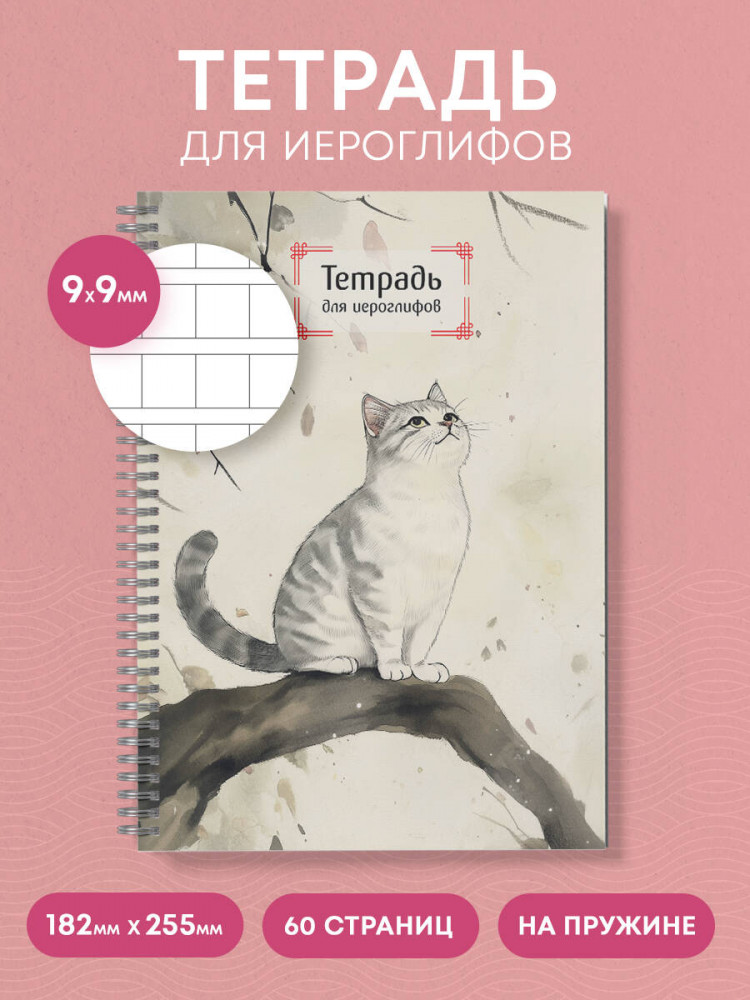 Тетрадь для иероглифов «Игривый котик» | Учить легко! Тетради и блокноты для изучения иностранных языков