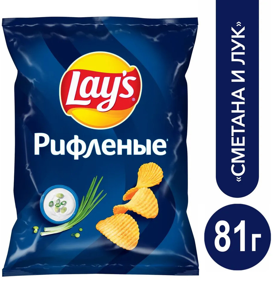 Чипсы картофельные рифлёные «Сметана и лук» | Lay's