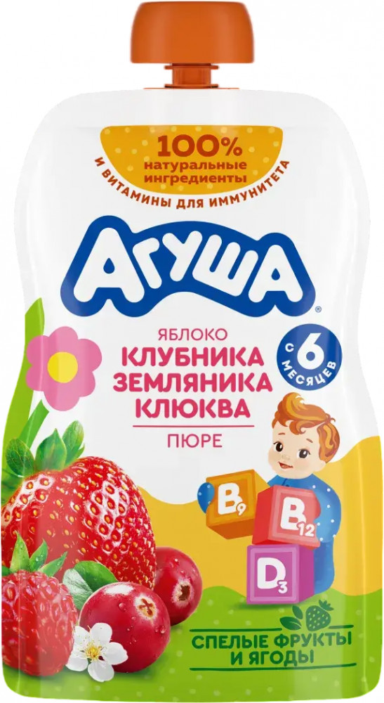 Пюре фруктово-ягодное «Яблоко-клубника-земляника-клюква» | Агуша