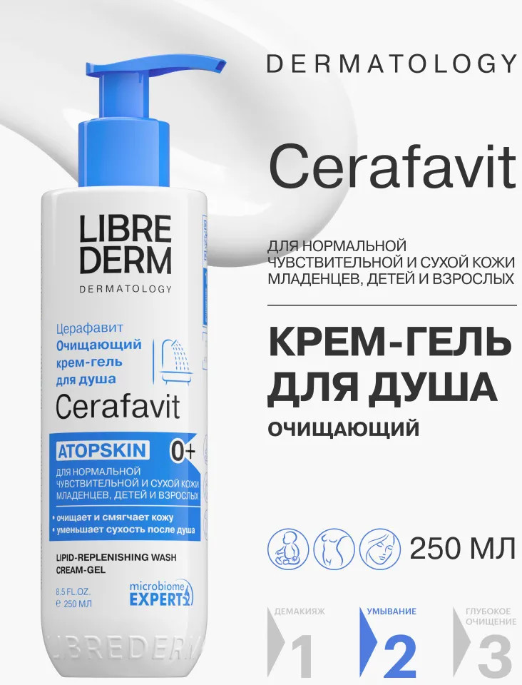 Крем-гель для душа очищающий липидовосстанавливающий с церамидами и пребиотиком Atopskin «Церафавит» | Cerafavit | Librederm