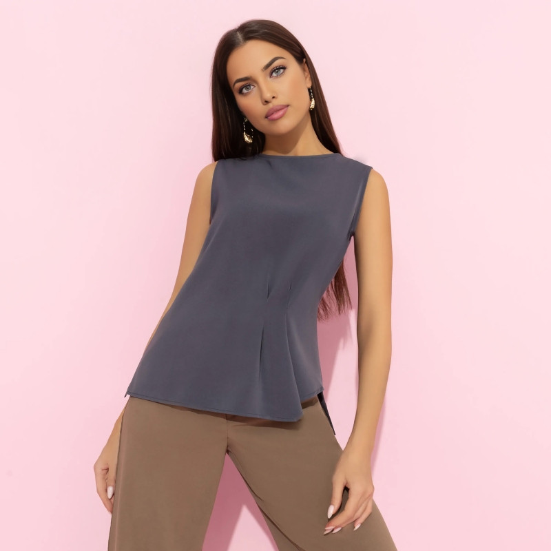 Блуза с декоративными защипами Счастье с тобой (графит) | Charutti