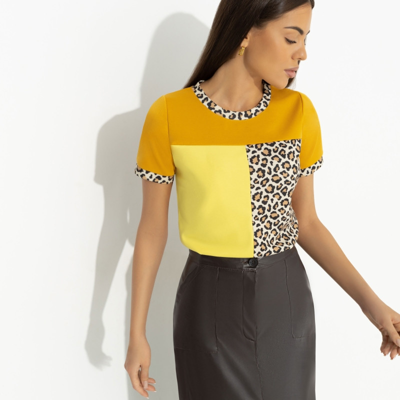 Футболка комбинированная Стильное сочетание (оранжевая) | Charutti