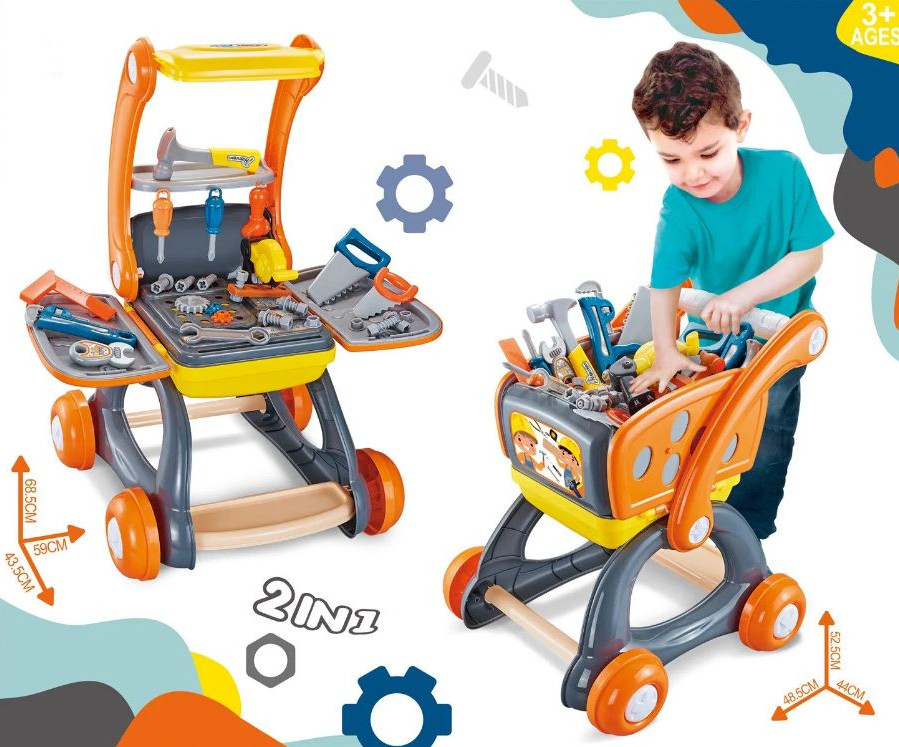 Набор строительных инструментов с тележкой-столом детский «2 в 1»