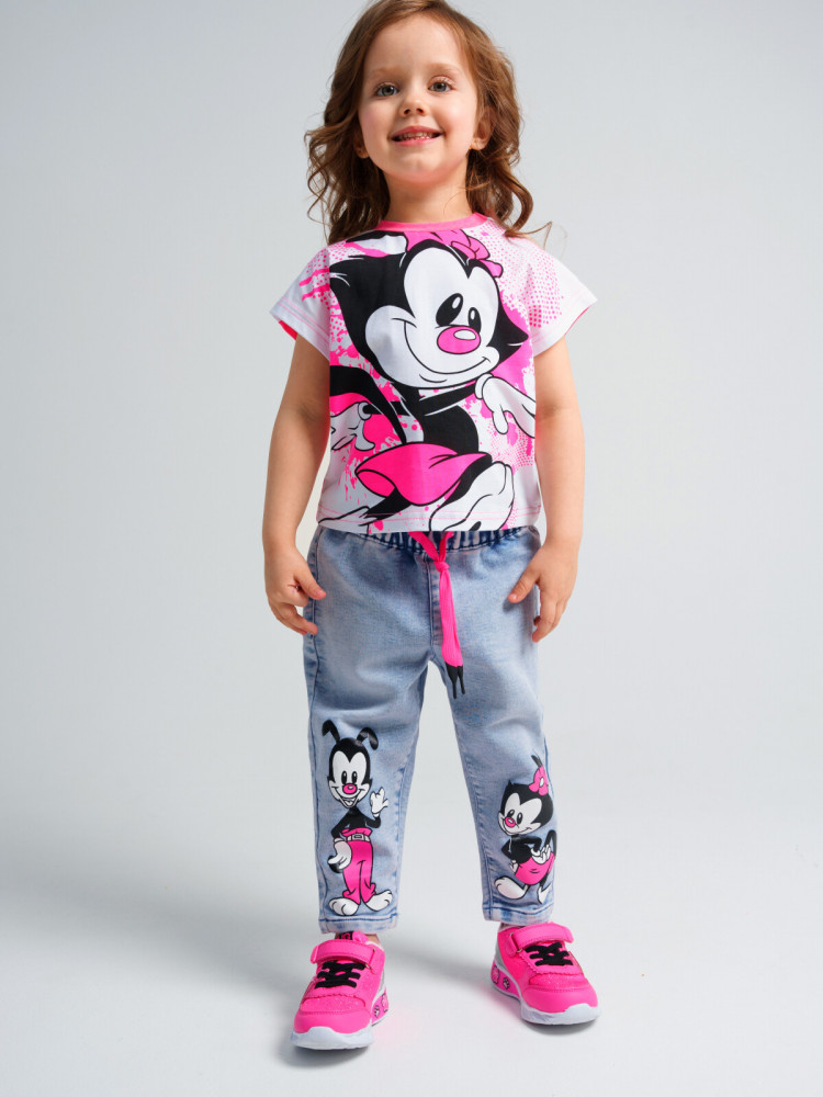 Брюки детские текстильные джинсовые для девочек | For fun | PlayToday