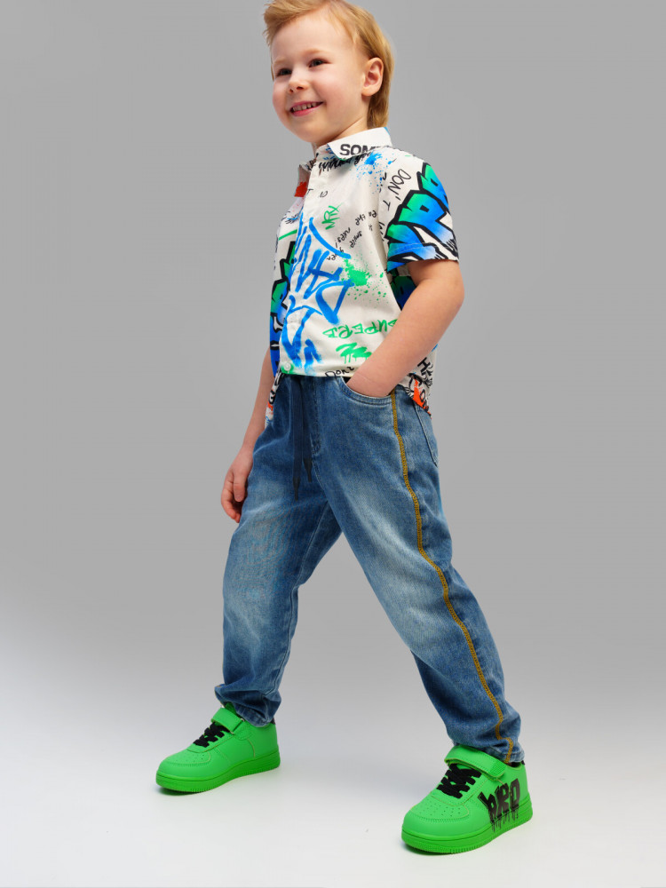 Брюки текстильные джинсовые для мальчиков | Monstric | PlayToday