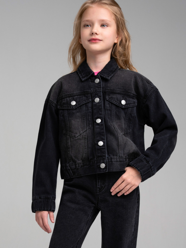 Куртка текстильная джинсовая для девочек | Emotion | PlayToday