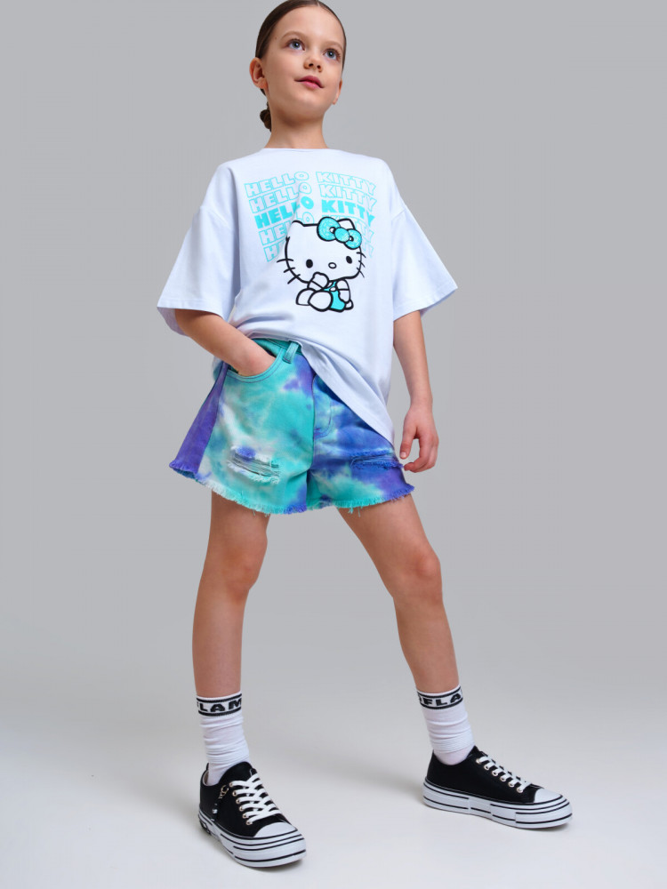 Шорты текстильные джинсовые для девочек | BONJOUR | PlayToday