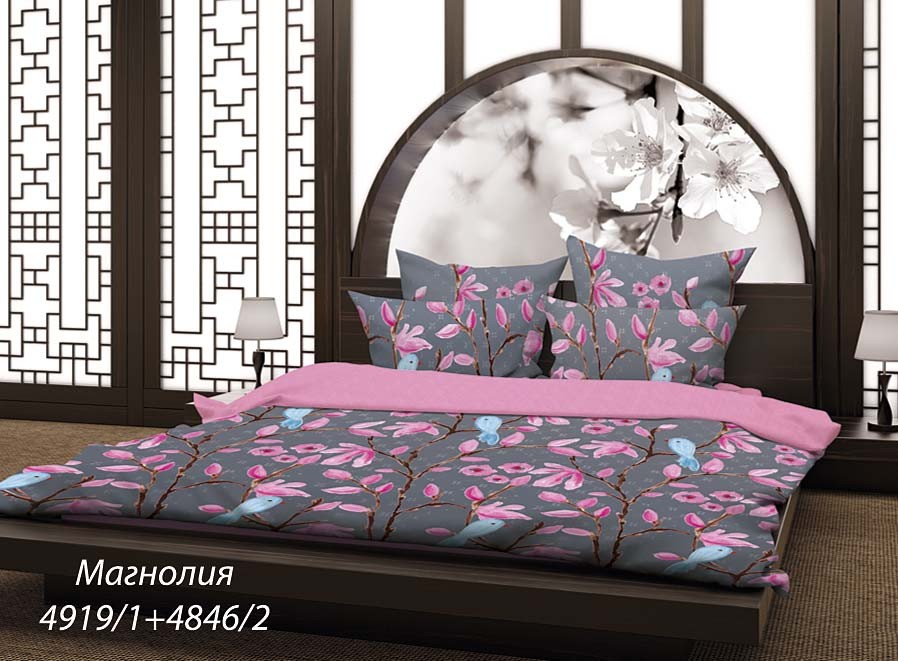 Комплект постельного белья «Магнолия» (семейный, ранфорс, 2 наволочки 70х70 и 2 наволочки 50х70) | Волшебная ночь
