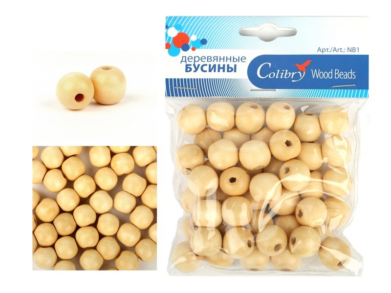 Деревянные бусины в упаковке (цвет: береза, диаметр 1,2 см) | Деревянные бусины | Colibry