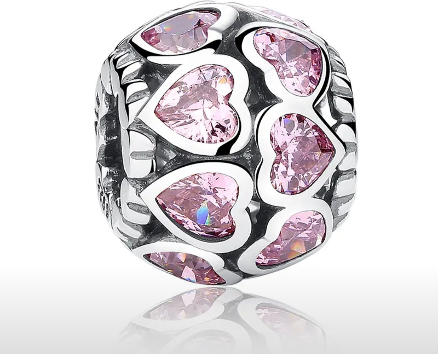 Шарм из серебра «Розовые сердца» | Bamoer