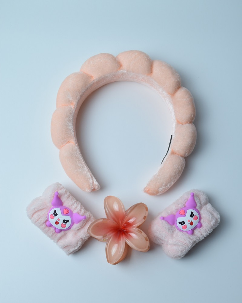 Ободок для умывания с нарукавниками и крабиком для волос «Kuromi»