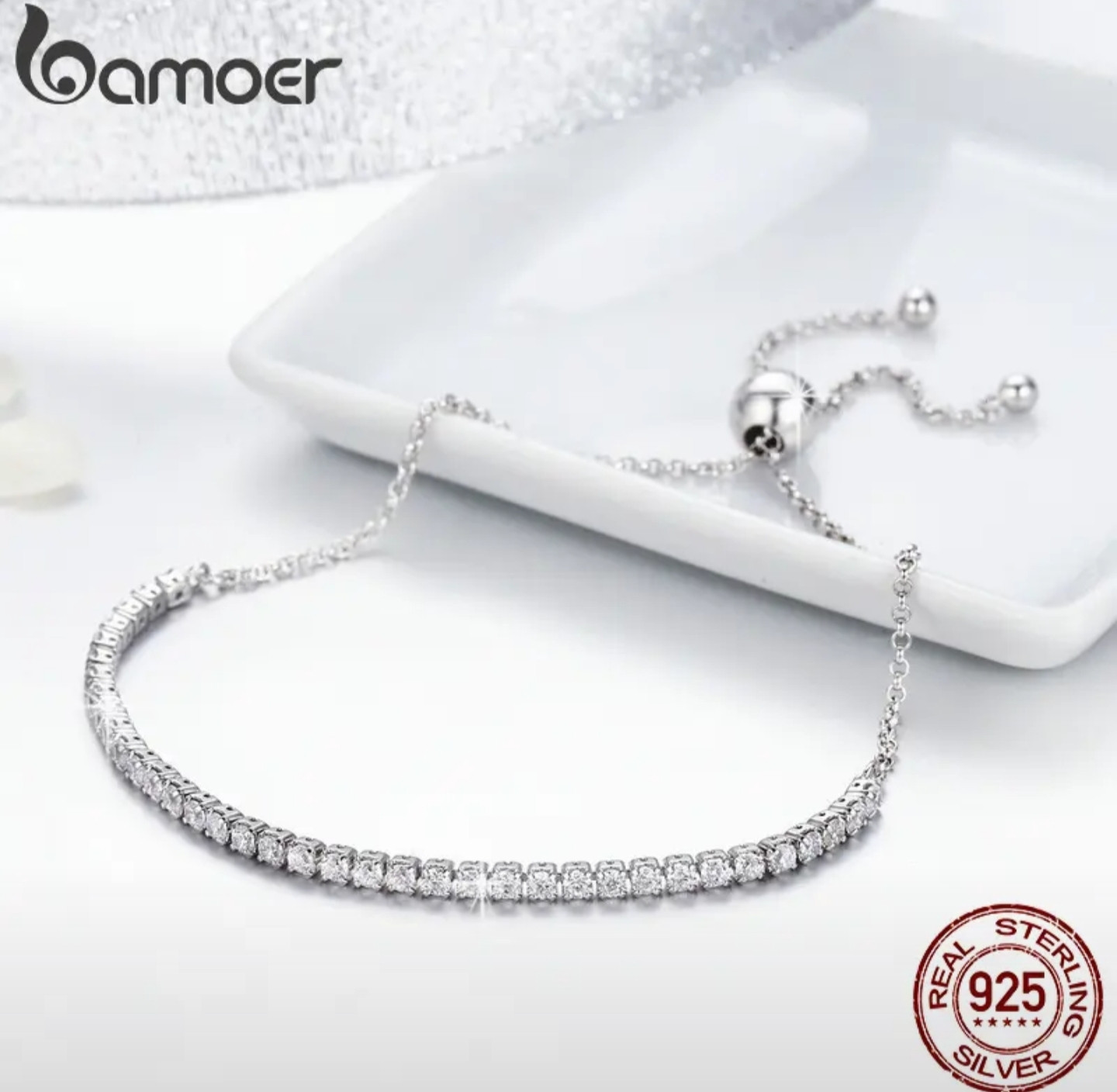 Браслет из серебра для женщин с фианитами | Bamoer