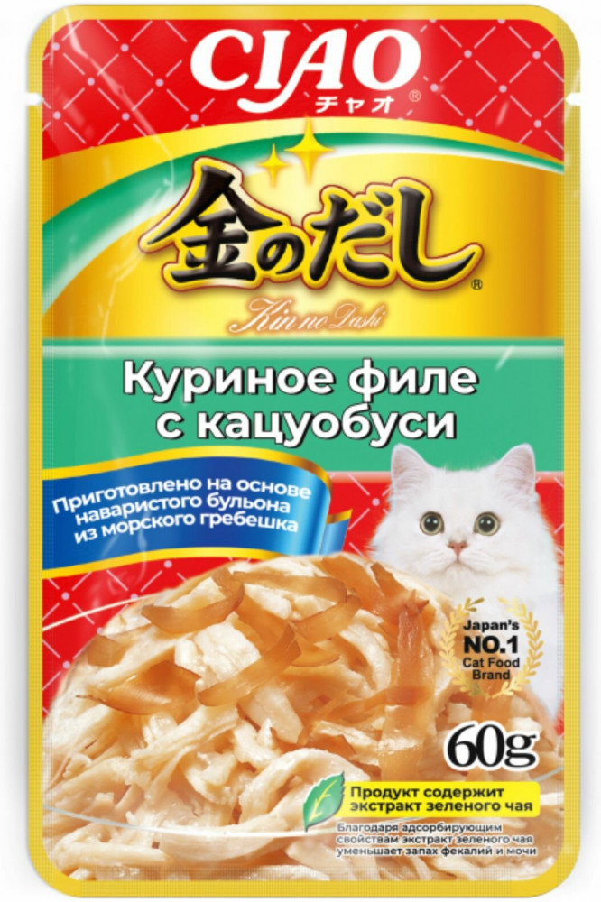Корм влажный для кошек «Куриное филе с кацуобуси» | Ciao Kinnodashi | Inaba