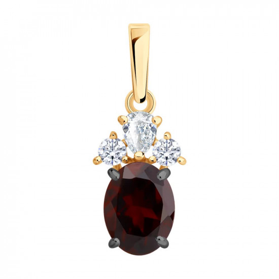 Подвеска из из золочёного серебра с гранатом и фианитами