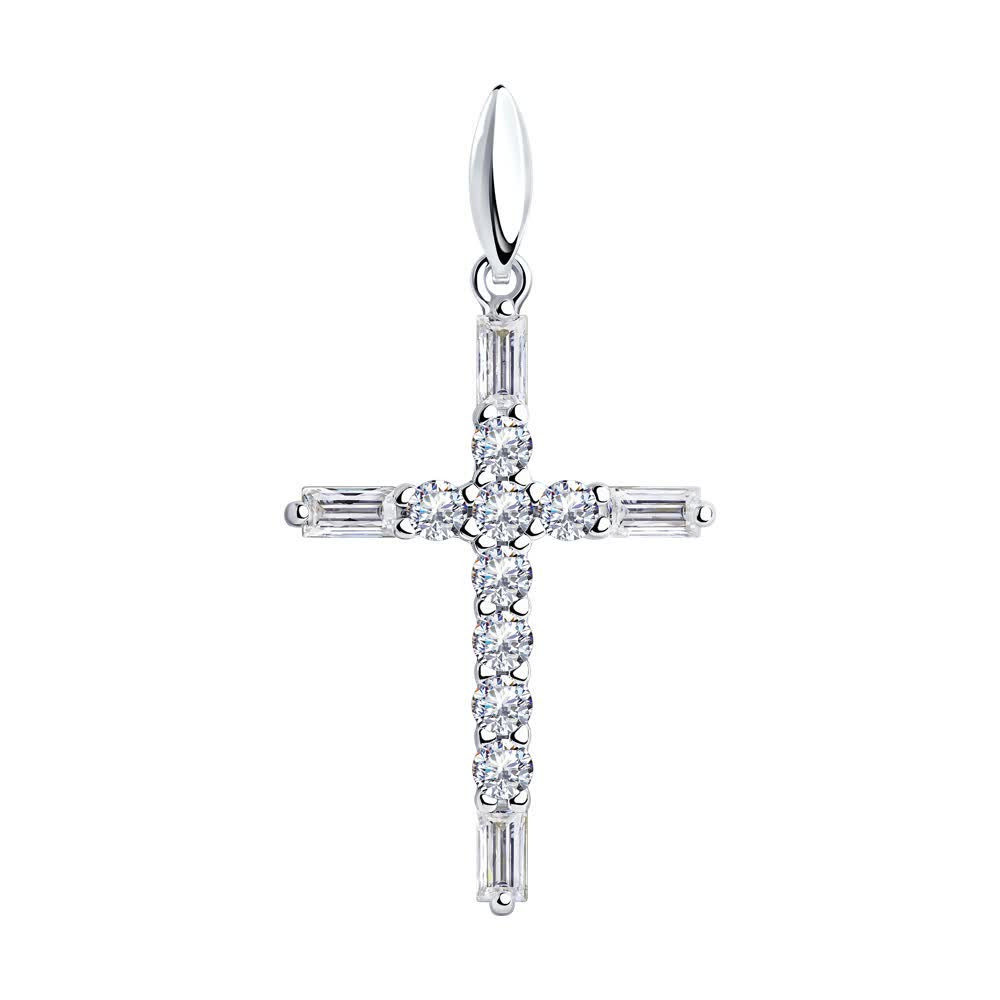 Крест из серебра с фианитами | SOKOLOV