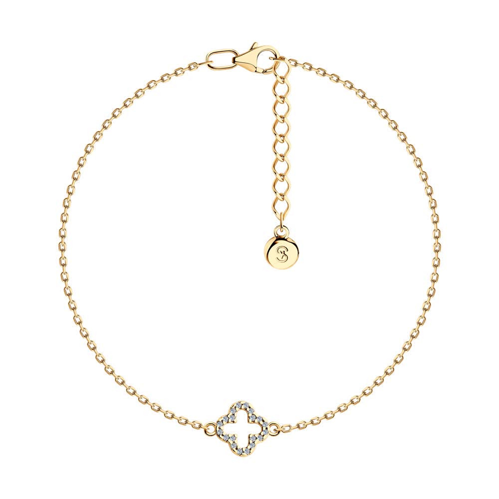 Браслет из золочёного серебра с фианитами | SOKOLOV