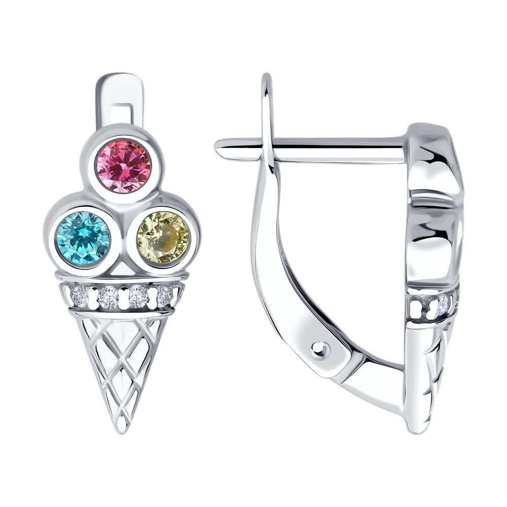 Серьги из серебра с фианитами | Diamant