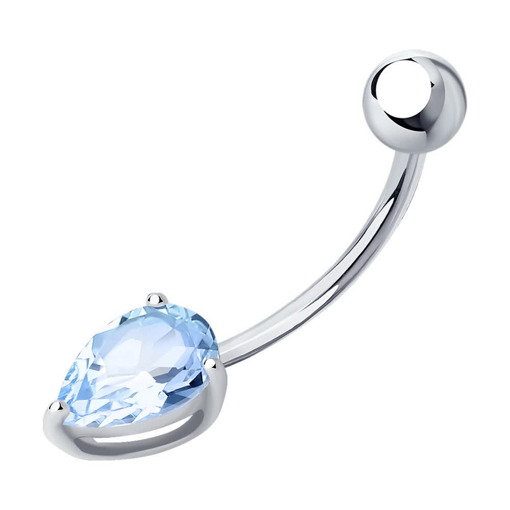 Пирсинг в пупок из серебра c каплевидным голубым фианитом | SOKOLOV