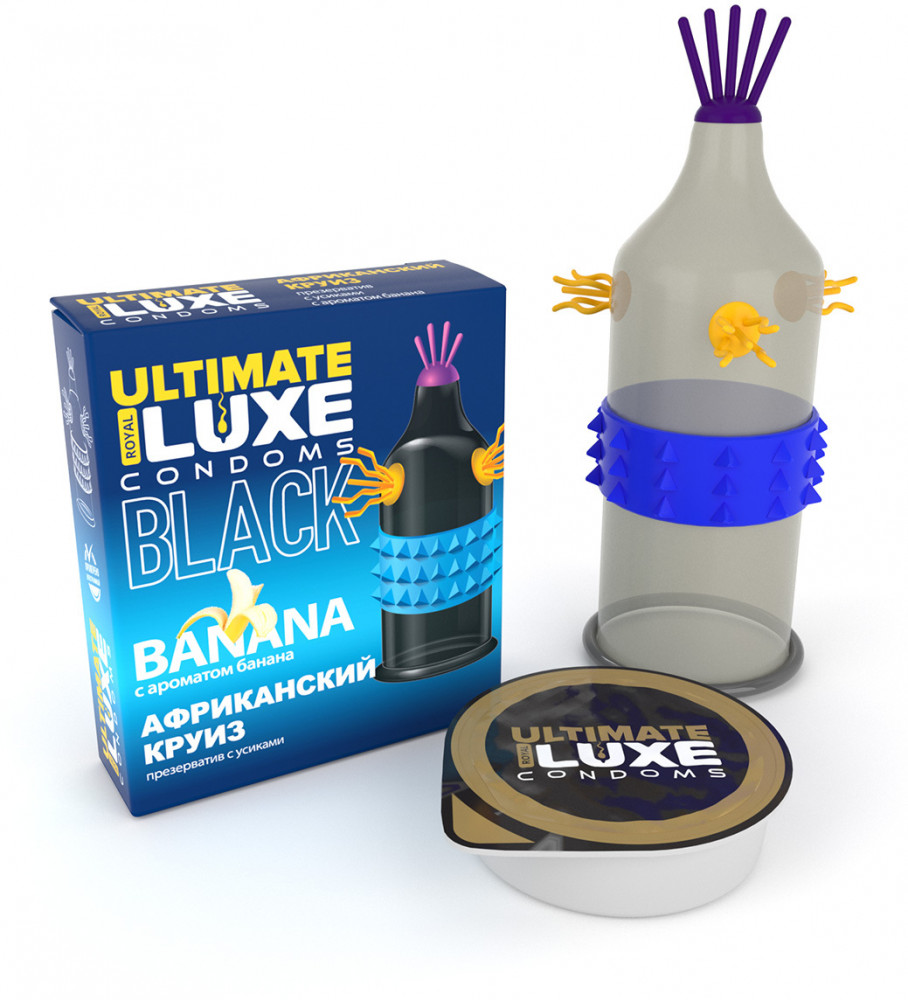 Презерватив с усиками с ароматом банана «Африканский круиз» | Black Ultimate | Luxe
