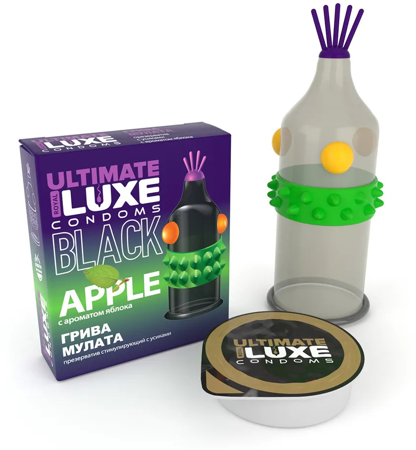 Презерватив с усиками с ароматом яблока «Грива мулата» | Black Ultimate | Luxe