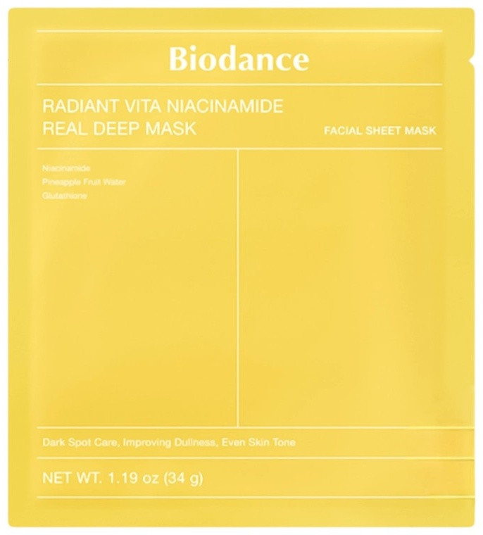 Гидрогелевая маска с ниацинамидом для сияния кожи «Radiant Vita Niacinamide Real Deep Mask» | Biodance