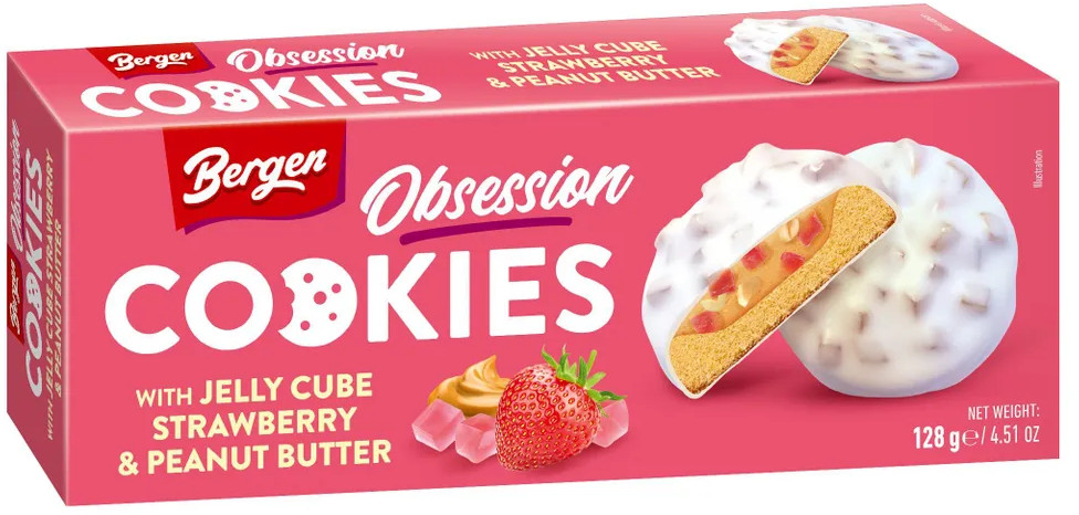 Печенье с кусочками желе со вкусом клубники и арахисовым кремом «Cookies with Jelly Cube Strawberry and Peanut Butter» | Obsession | Bergen