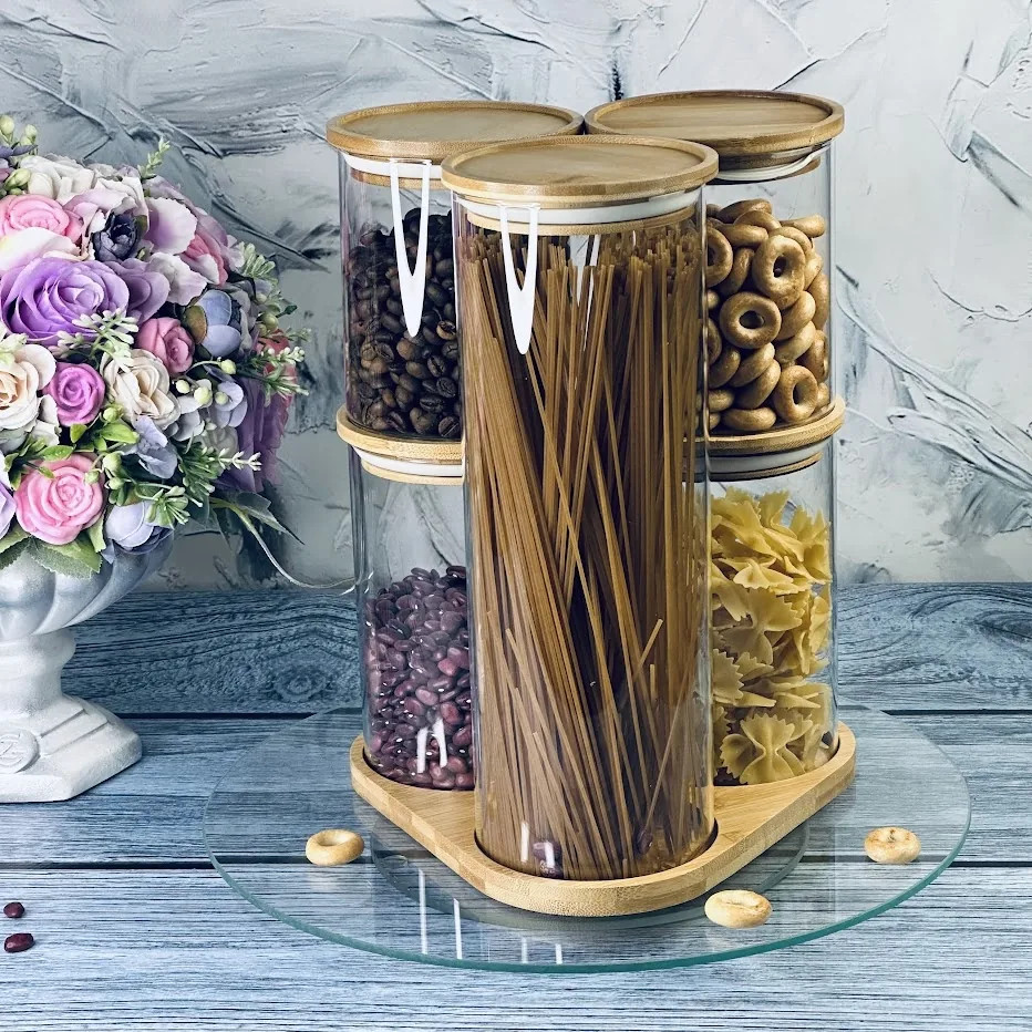 Набор банок для сыпучих продуктов на подставке «Bamboo» | Bamboo | Lenardi