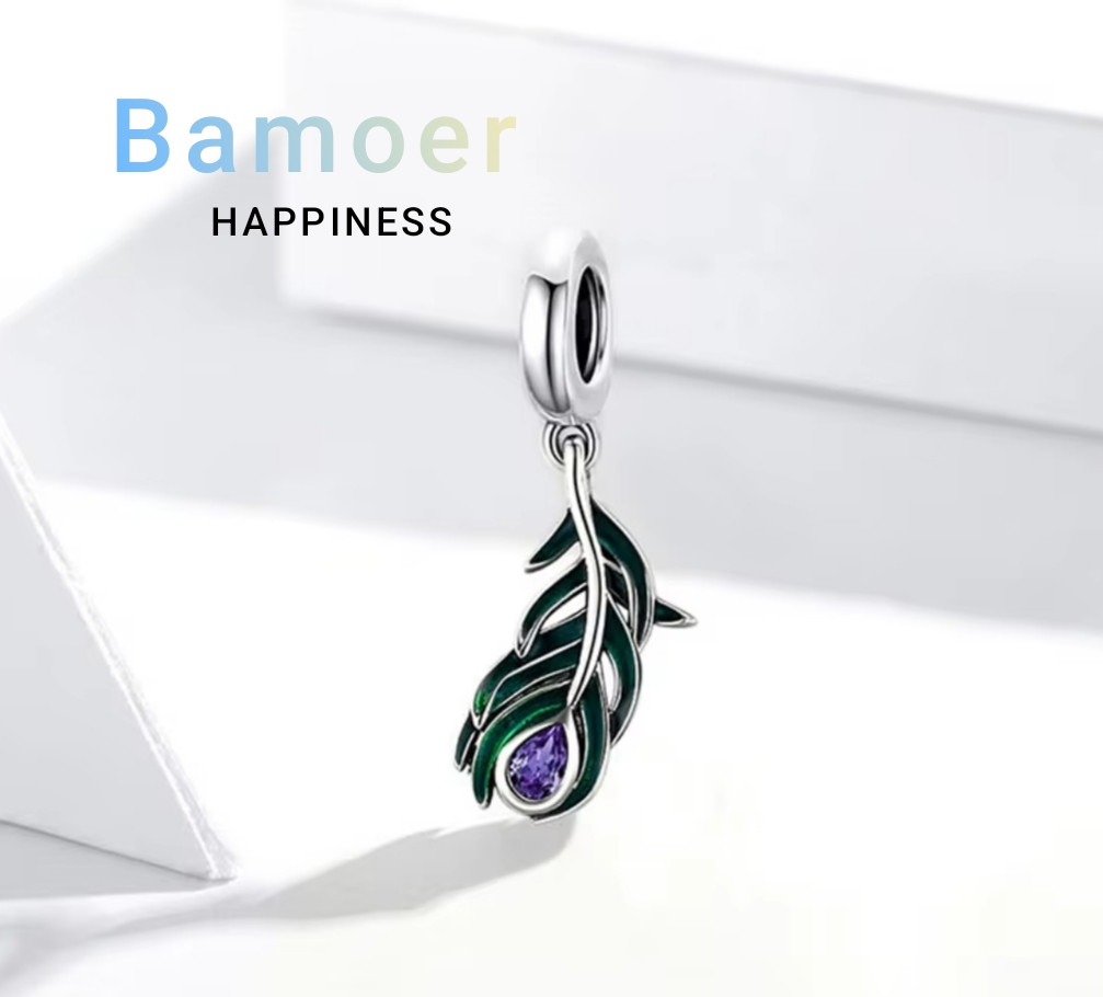 Шарм-подвеска «Зелёное перо» | Bamoer