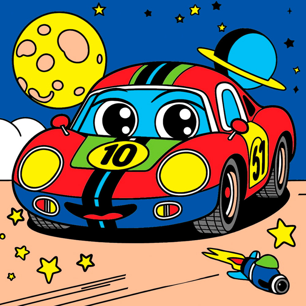 Холст по номерам «Машинка в космосе» | Рыжий кот