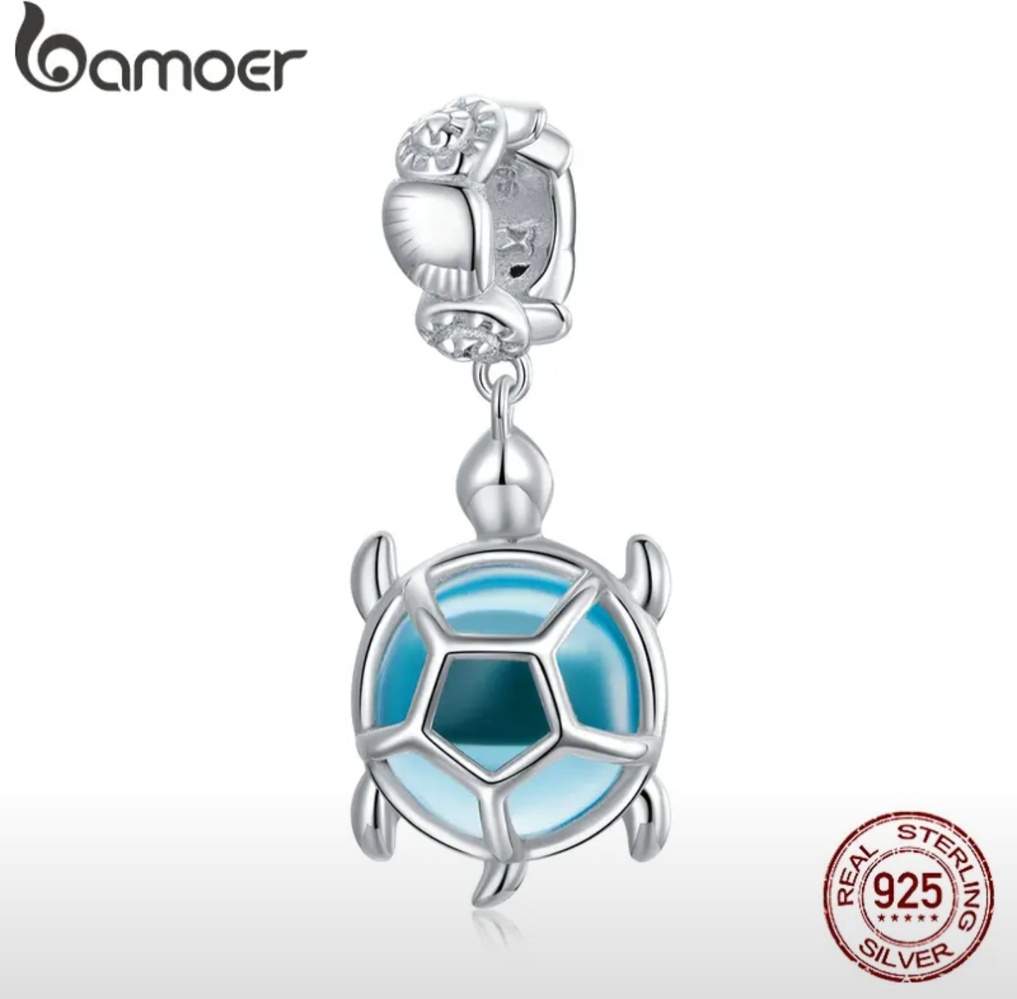 Шарм-подвеска из серебра «Голубая черепашка» | Bamoer